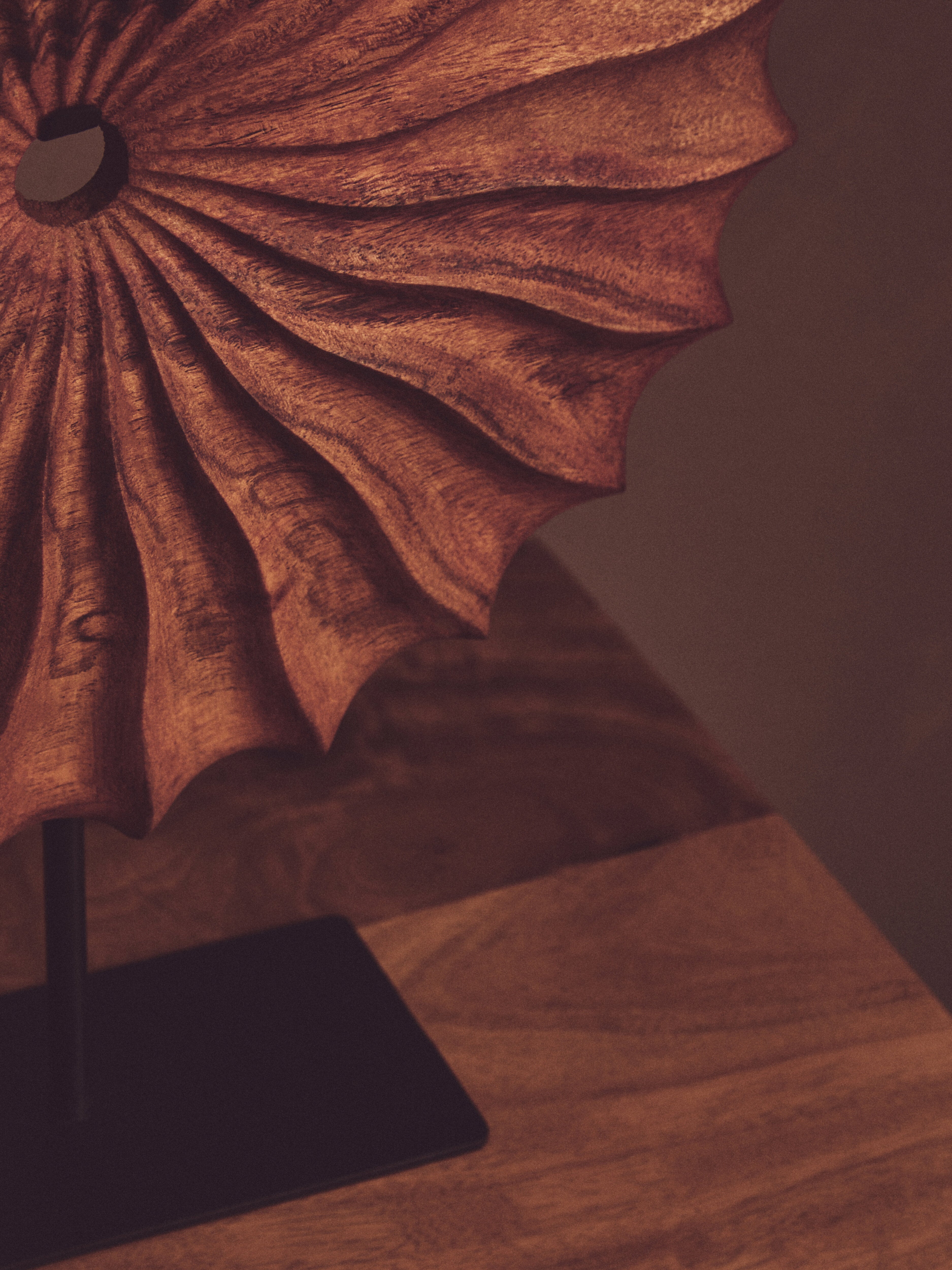 Lindos Brown Wood Round Sculpture With Black Base